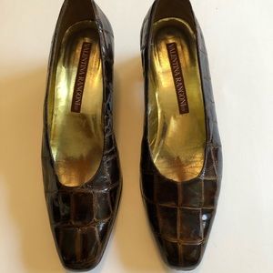 Croc print leather pumps